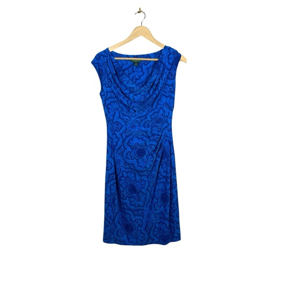 Ralph Lauren Cowl Neck Jersey Stretch Floral Dress in Blue Size 6 - Picture 1 of 10